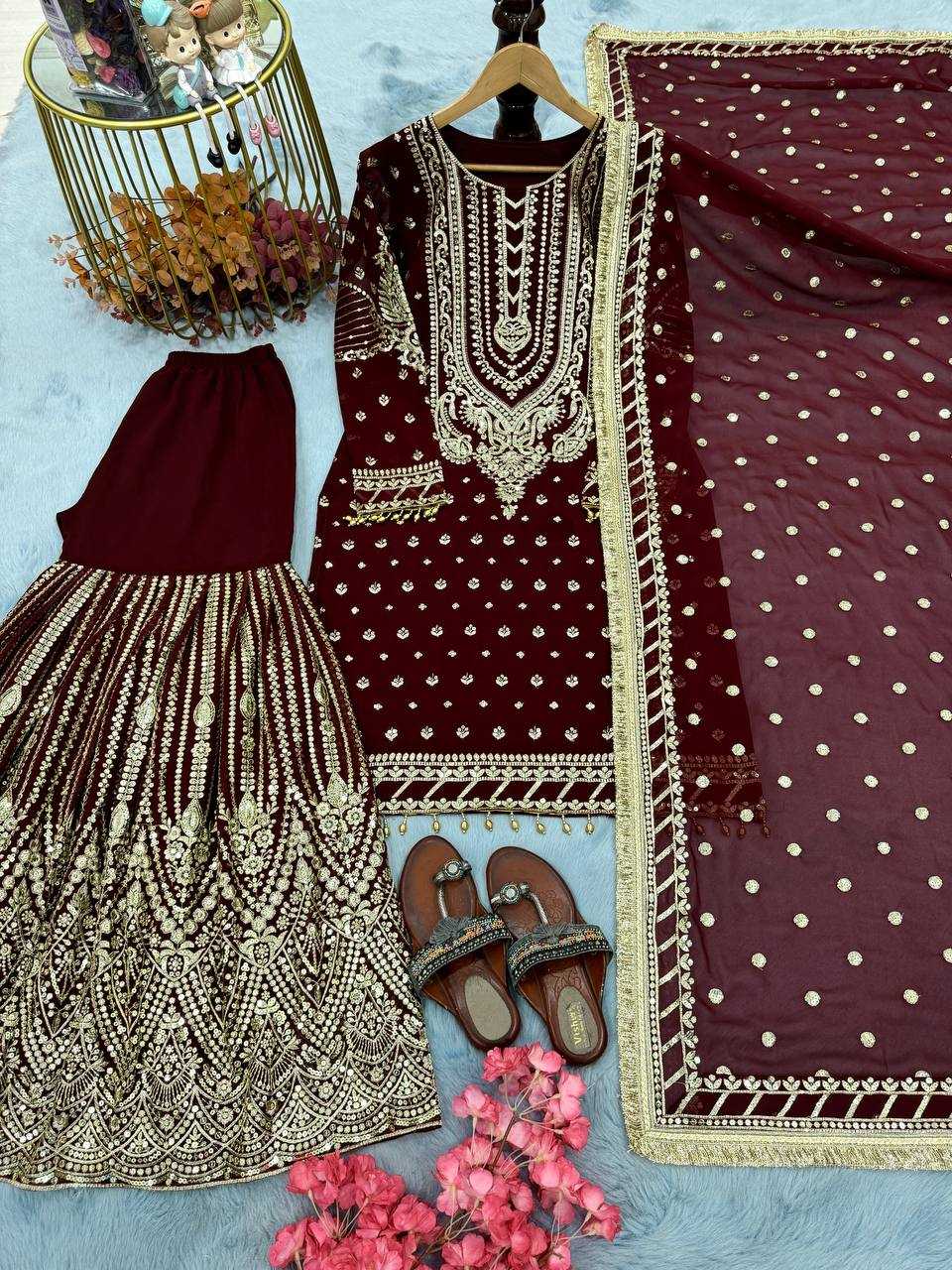 Faux Georgette  Embroidery Sharara Salwar Suit Wedding guest Dress Collection