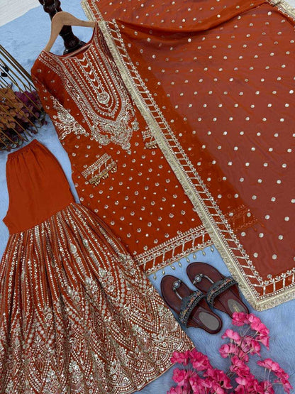 Faux Georgette  Embroidery Sharara Salwar Suit Wedding guest Dress Collection