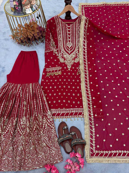 Faux Georgette  Embroidery Sharara Salwar Suit Wedding guest Dress Collection