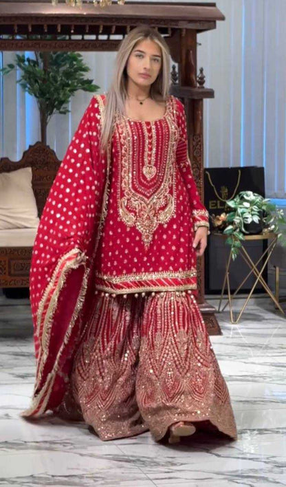 Faux Georgette  Embroidery Sharara Salwar Suit Wedding guest Dress Collection