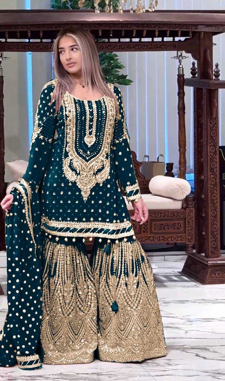Faux Georgette  Embroidery Sharara Salwar Suit Wedding guest Dress Collection