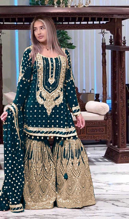 Faux Georgette  Embroidery Sharara Salwar Suit Wedding guest Dress Collection