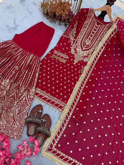 Faux Georgette  Embroidery Sharara Salwar Suit Wedding guest Dress Collection