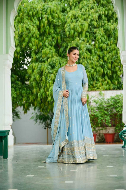 Faux Georgette Embroidery Anarkali  Fancy Gowns