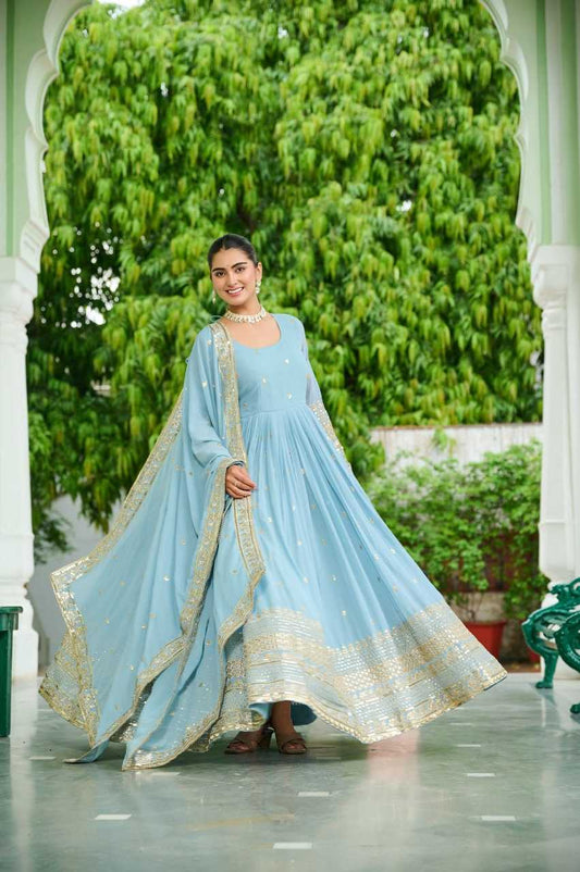Faux Georgette Embroidery Anarkali  Fancy Gowns