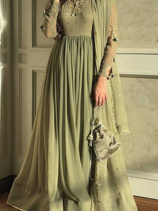 Faux Georgette Embroidery  Sequin Wedding Collections   Gowns