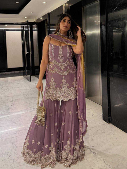 Faux Georgette Sharara Salwar Embroidery Party wear Suits