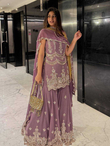 Faux Georgette Sharara Salwar Embroidery Party wear Suits