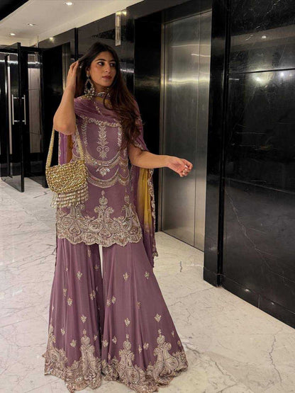 Faux Georgette  Embroidery  Sharara Salwar Suit