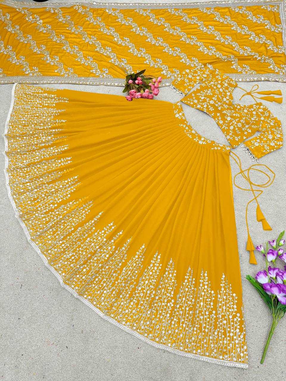 Haldi Outfits  - Faux Georgette Lehenga