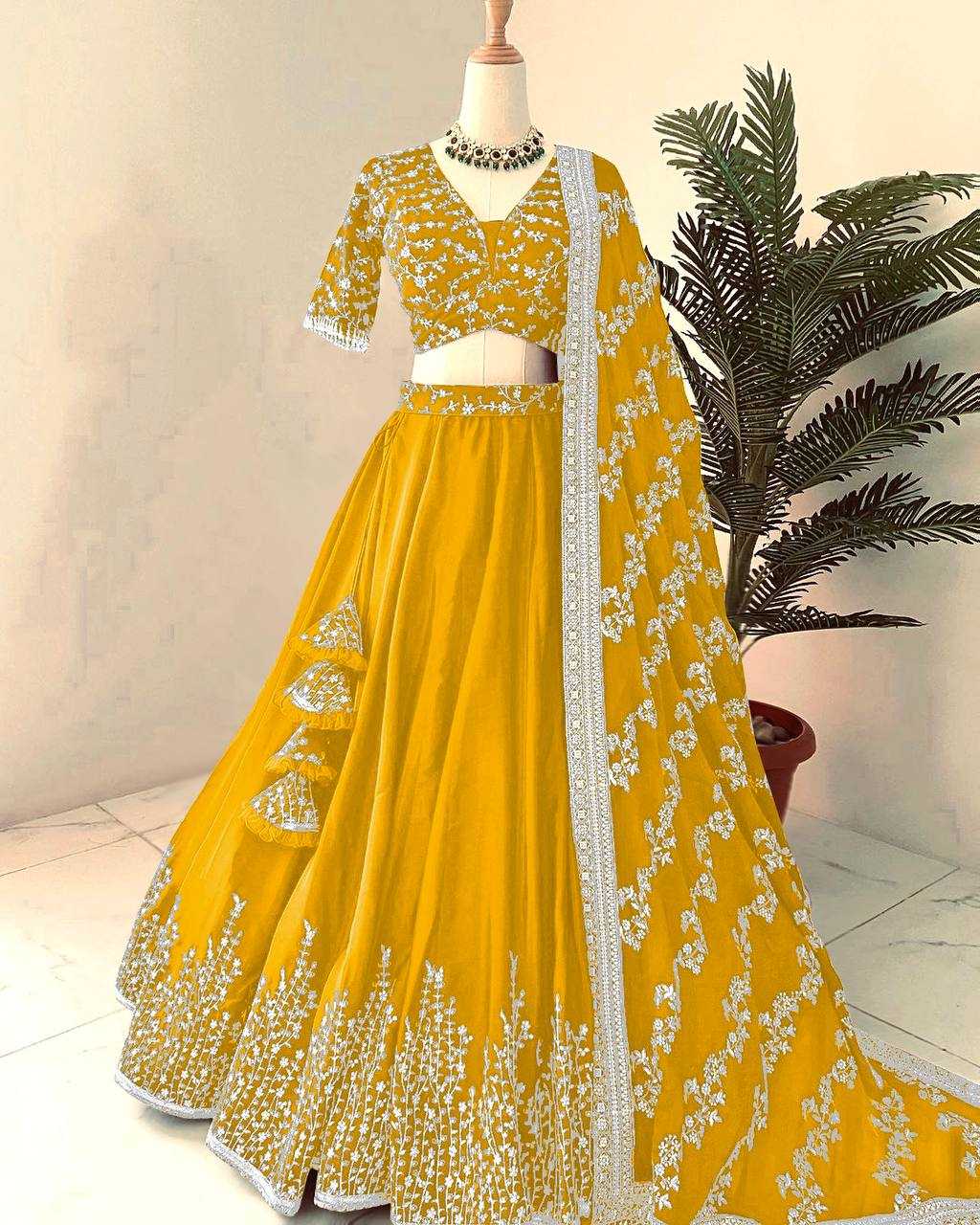 Haldi Outfits  - Faux Georgette Lehenga