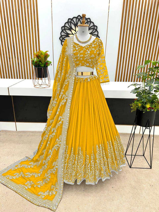 Haldi Outfits  - Faux Georgette Lehenga