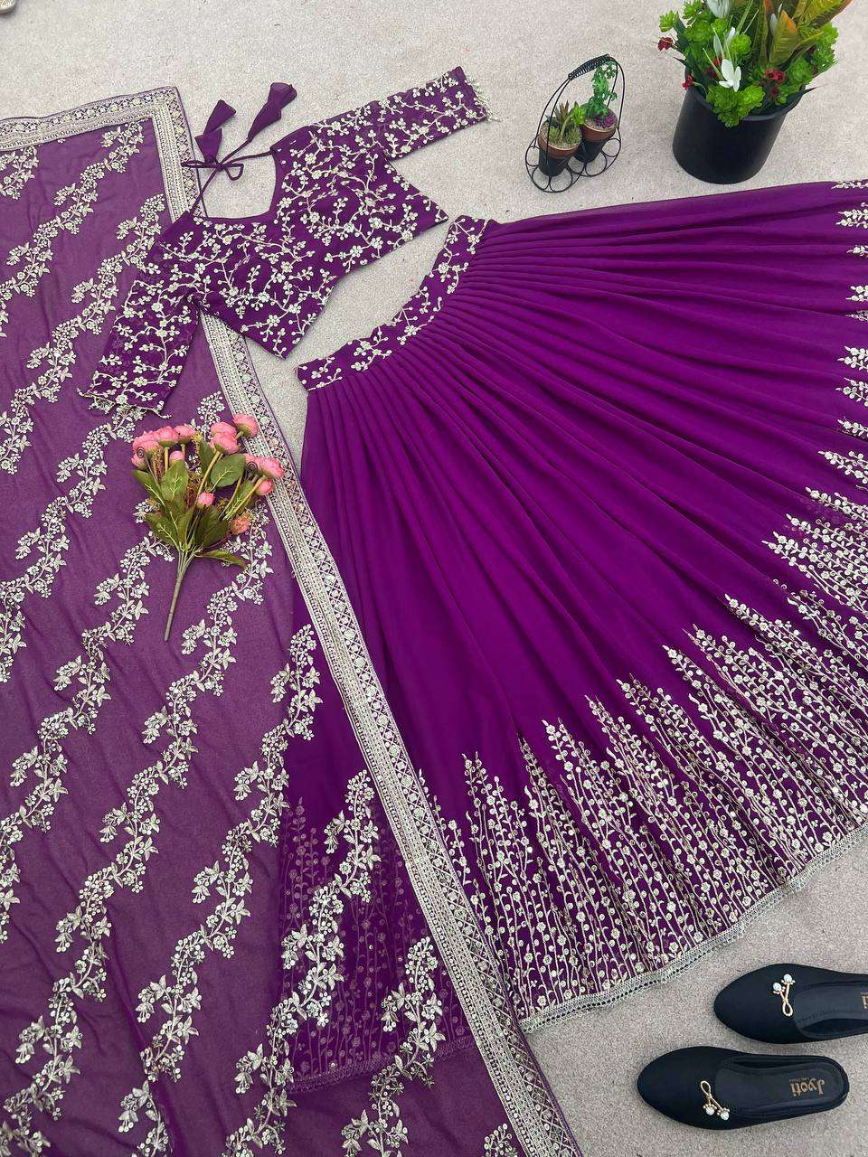 Haldi Outfits  - Faux Georgette Lehenga