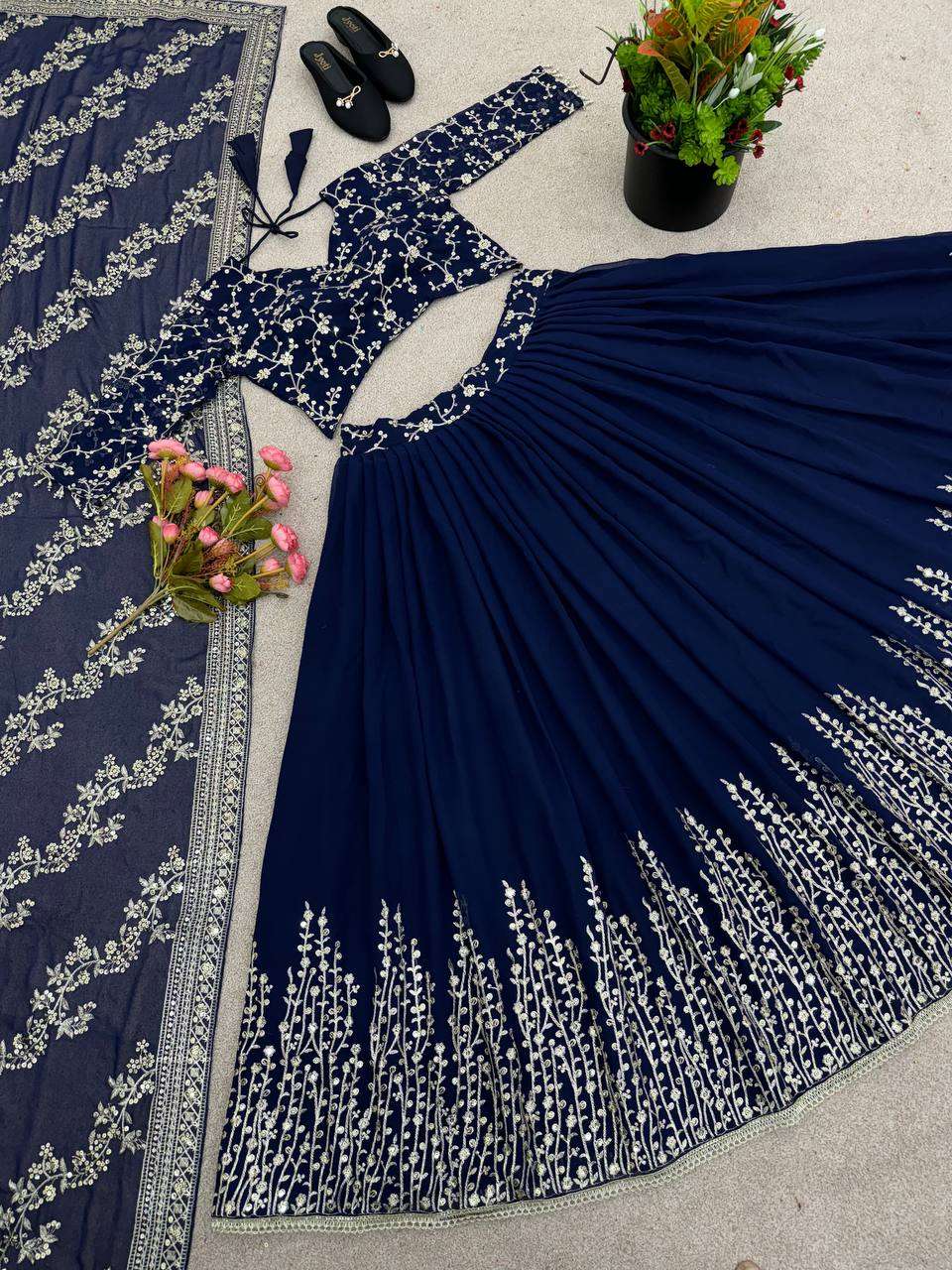 Haldi Outfits  - Faux Georgette Lehenga
