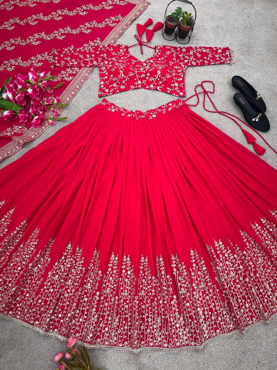 Haldi Outfits  - Faux Georgette Lehenga