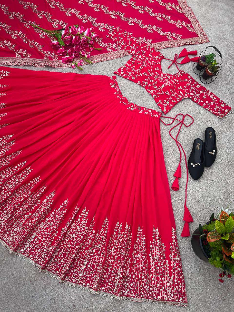Haldi Outfits  - Faux Georgette Lehenga