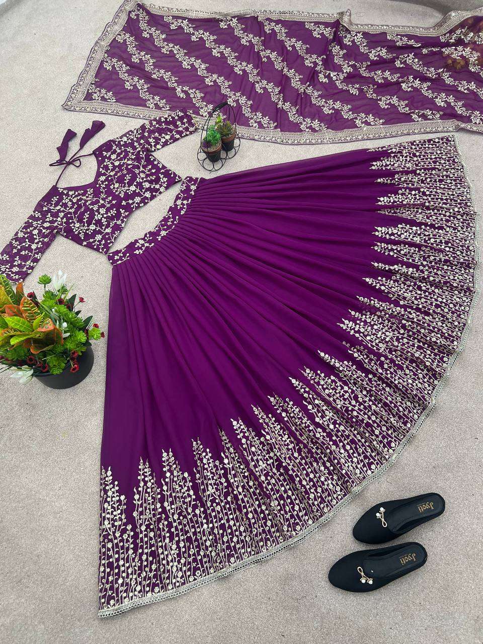 Haldi Outfits  - Faux Georgette Lehenga