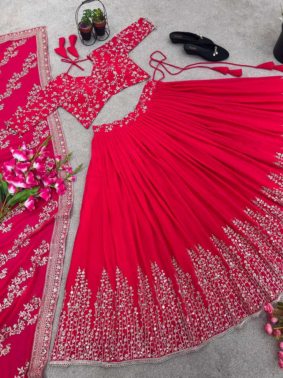 Haldi Outfits  - Faux Georgette Lehenga