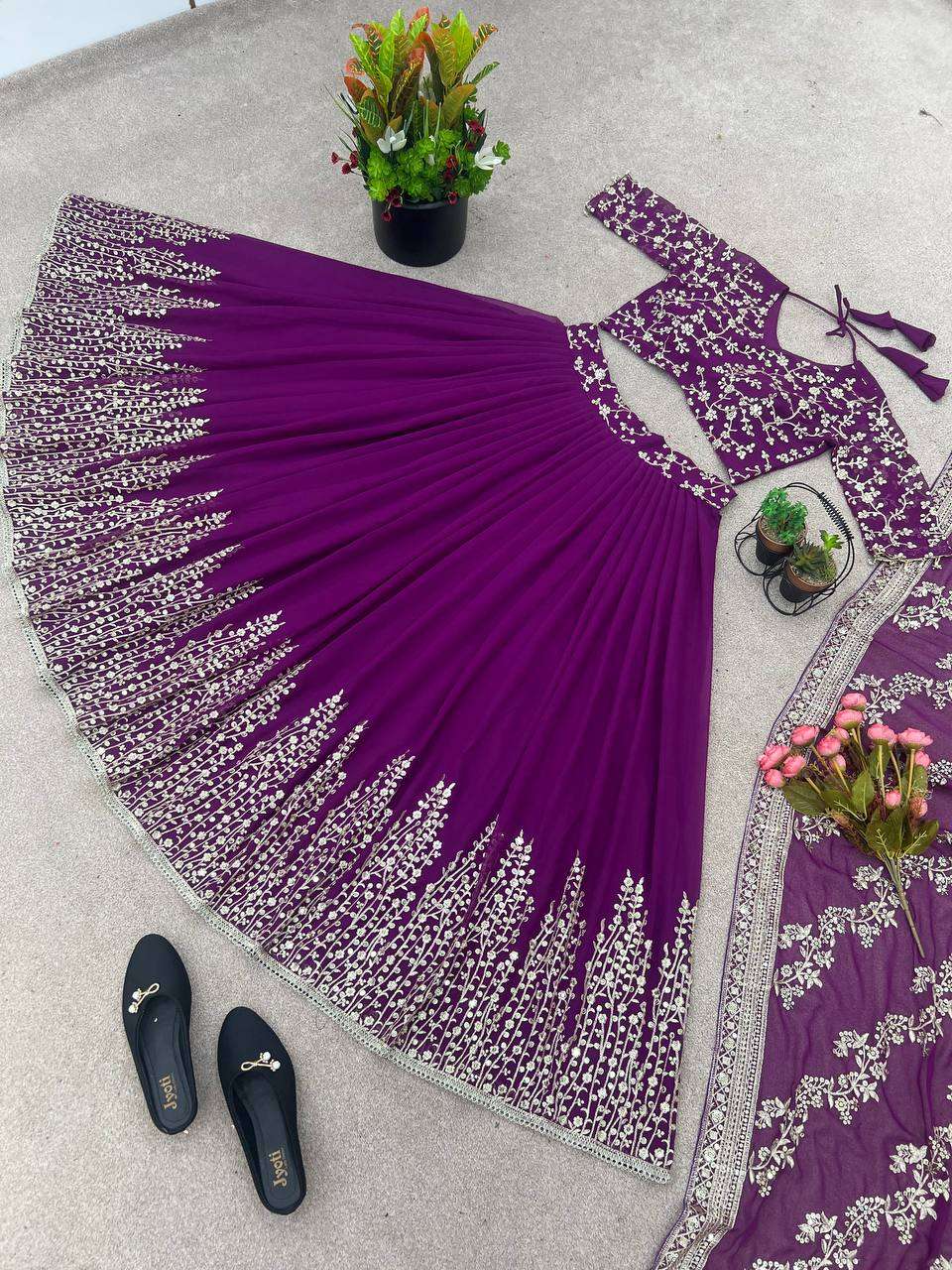 Haldi Outfits  - Faux Georgette Lehenga