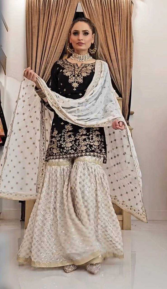 Faux Georgette Embroidery Sharara Salwar Suit