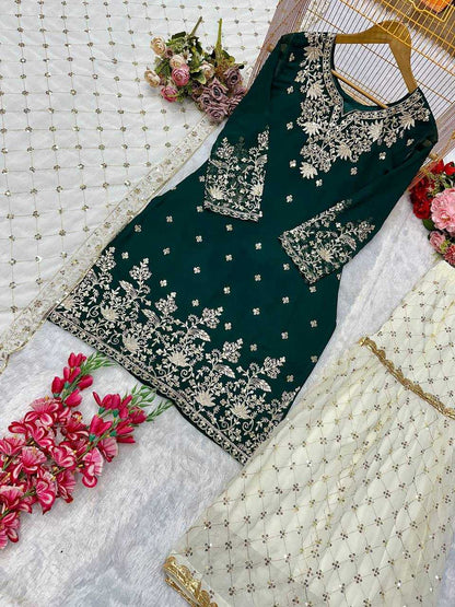 Faux Georgette Embroidery Sharara Salwar Suit