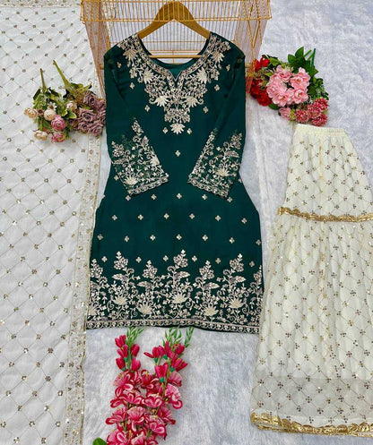 Faux Georgette Embroidery Sharara Salwar Suit