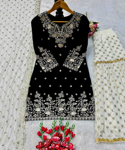 Faux Georgette Embroidery Sharara Salwar Suit