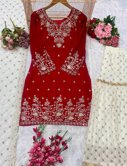 Faux Georgette Embroidery Sharara Salwar Suit
