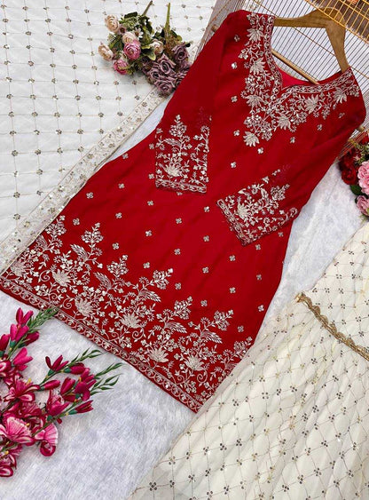 Faux Georgette Embroidery Sharara Salwar Suit