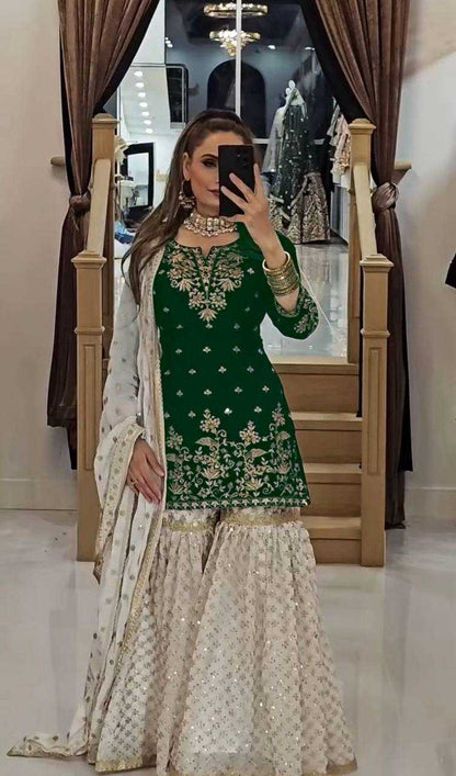 Faux Georgette Embroidery Sharara Salwar Suit