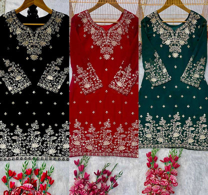 Faux Georgette Embroidery Sharara Salwar Suit