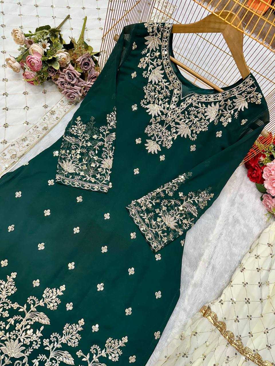 Faux Georgette Embroidery Sharara Salwar Suit