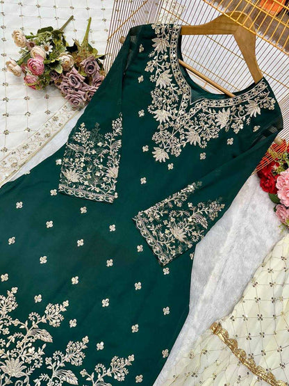 Faux Georgette Embroidery Sharara Salwar Suit