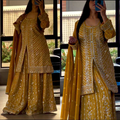 Faux Georgette Embroidery Sharara Salwar Suit