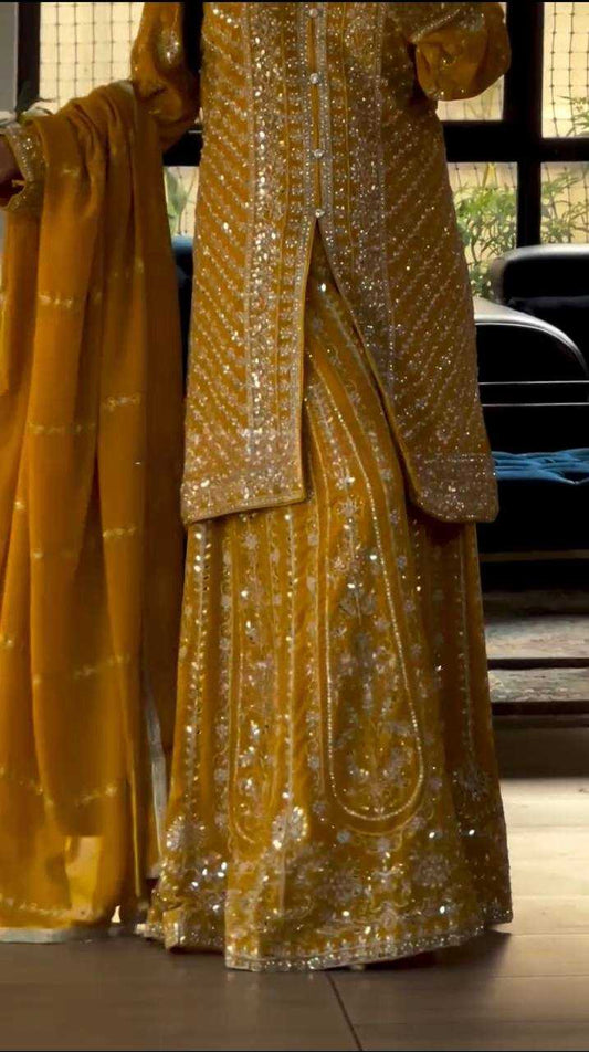 Faux Georgette Embroidery Sharara Salwar Suit
