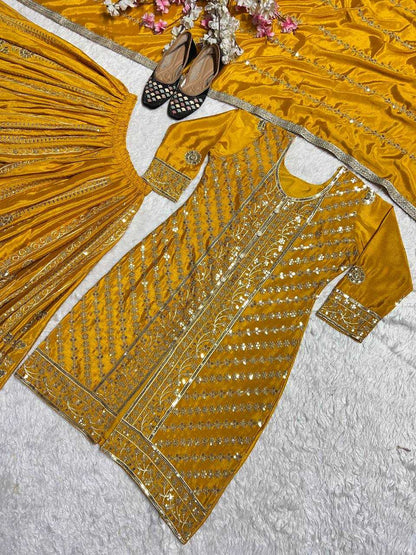 Faux Georgette Embroidery Sharara Salwar Suit