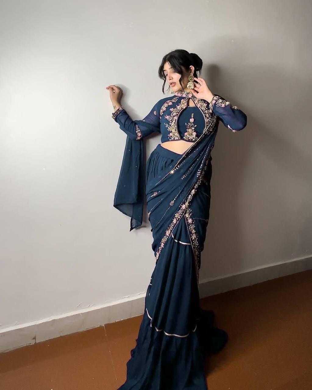 Faux Georgette Ruffle Sarees
