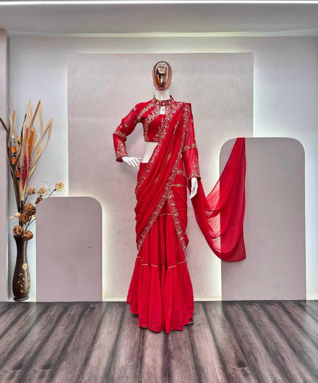 Faux Georgette Ruffle Sarees