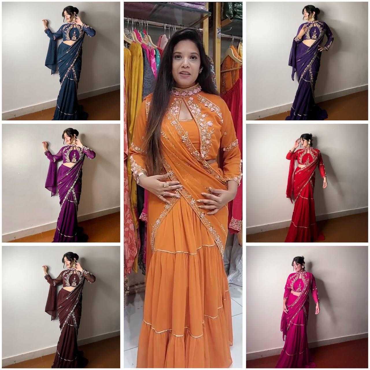 Faux Georgette Ruffle Sarees