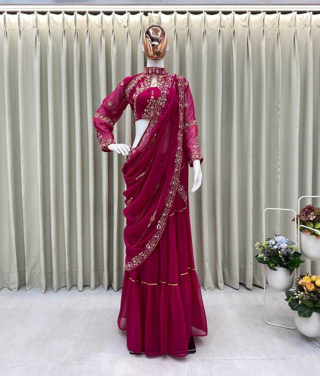 Faux Georgette Ruffle Sarees