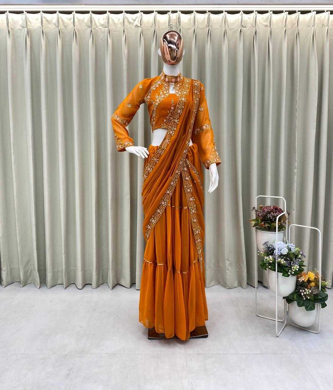 Faux Georgette Ruffle Sarees
