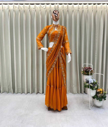 Faux Georgette Ruffle Sarees