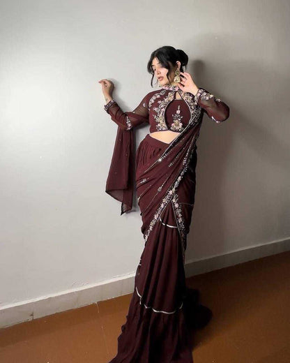 Faux Georgette Ruffle Sarees