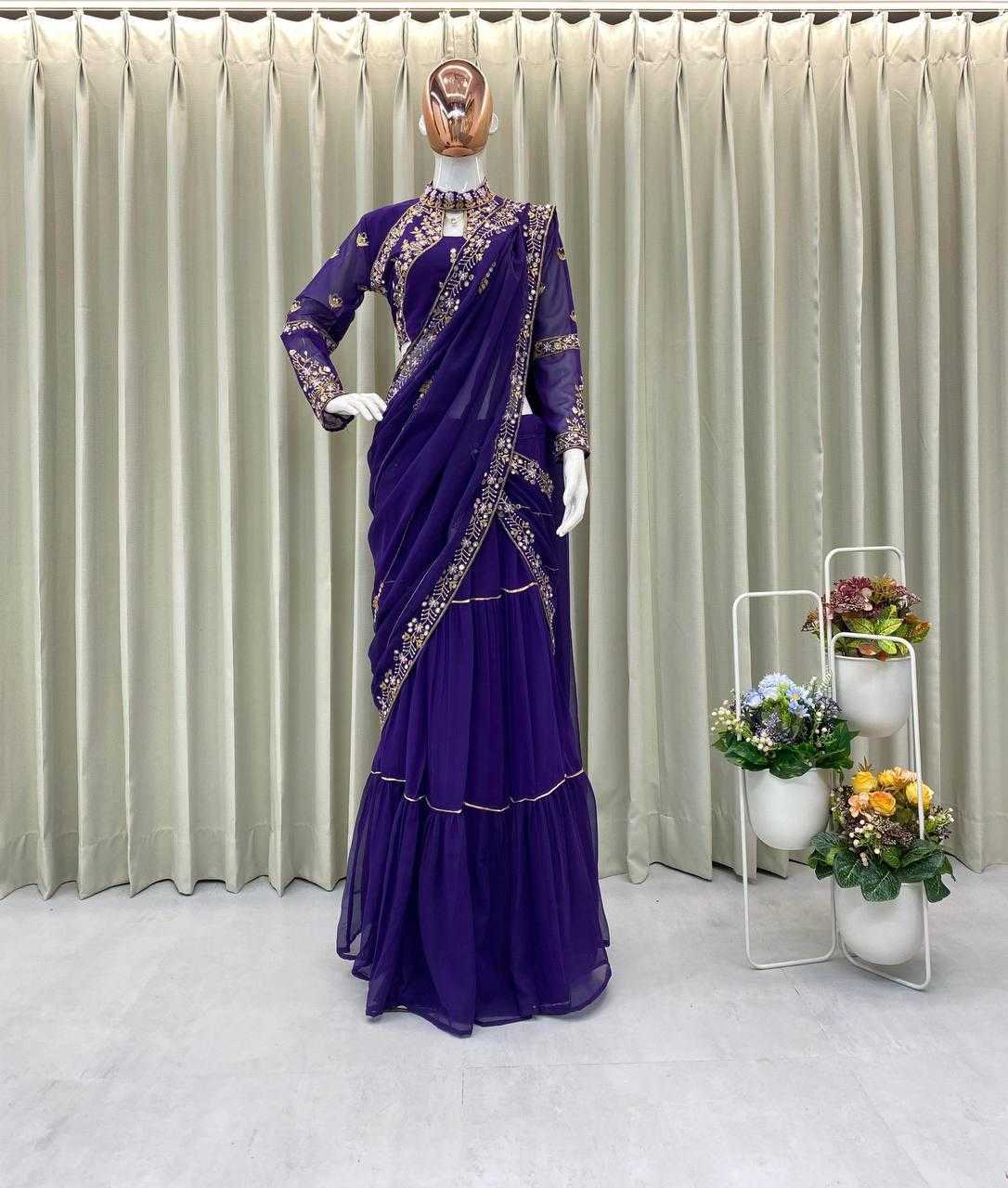 Faux Georgette Ruffle Sarees