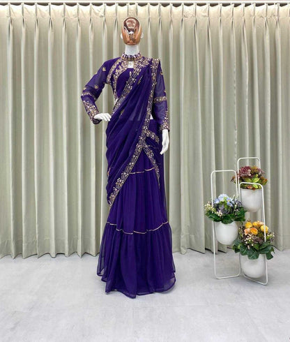 Faux Georgette Ruffle Sarees