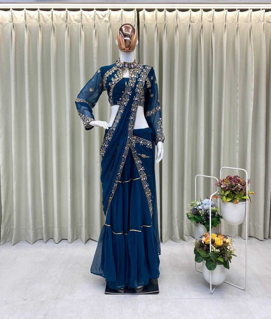 Faux Georgette Ruffle Sarees