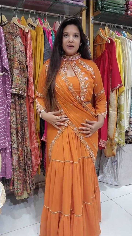 Faux Georgette Ruffle Sarees