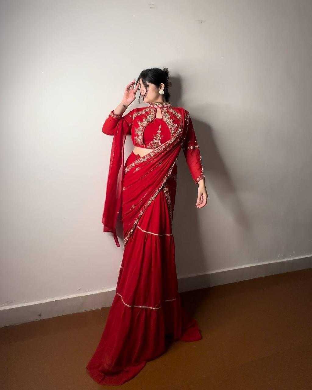 Faux Georgette Ruffle Sarees