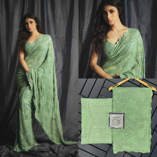 Faux Georgette Sequence Mouni Roy  Bollywood Saree Collections