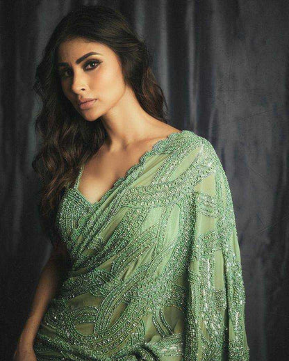 Faux Georgette Sequence Mouni Roy  Bollywood Saree Collections